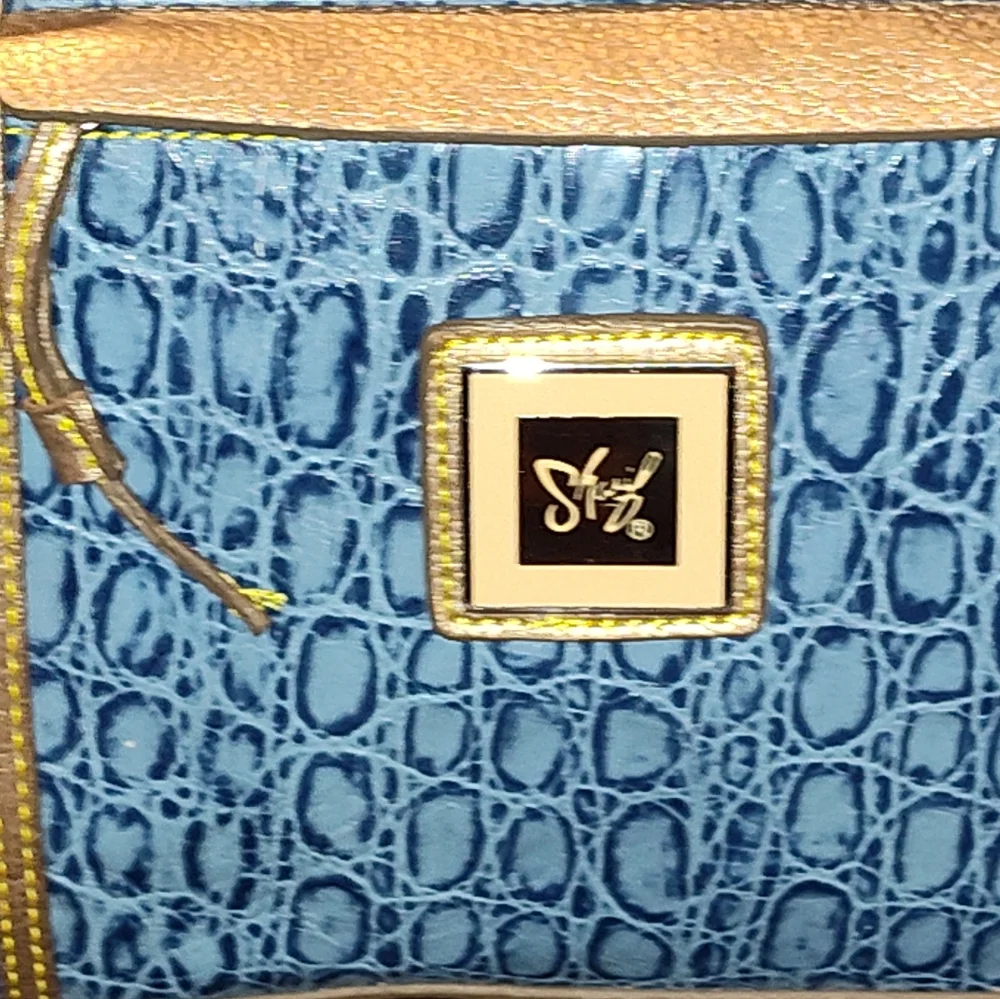 Sharif Blue and Gold Embossed Shoulder Bag - Picture 14 of 16